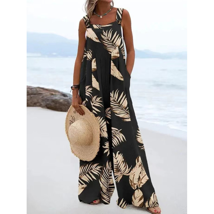 

Loose Casual Print Pocket Jumpsuit