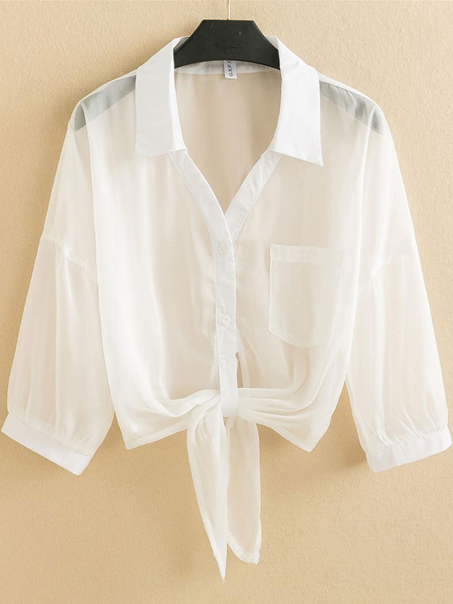 Casual Loose Solid Color Sunscreen Short Sleeve Blouse
