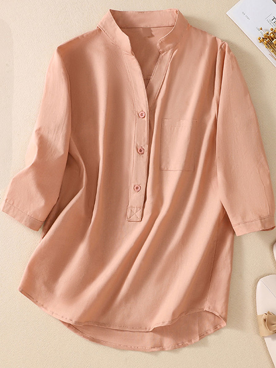 Casual Loose Solid Color Short Sleeve Blouse