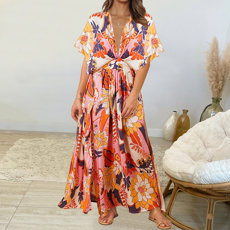 Ladies Elegant Casual Slit Print Dress