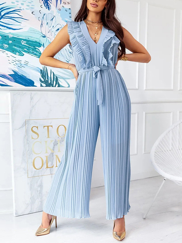 Ladies Elegant Fashion Ruffled Pleated Jumpsuit