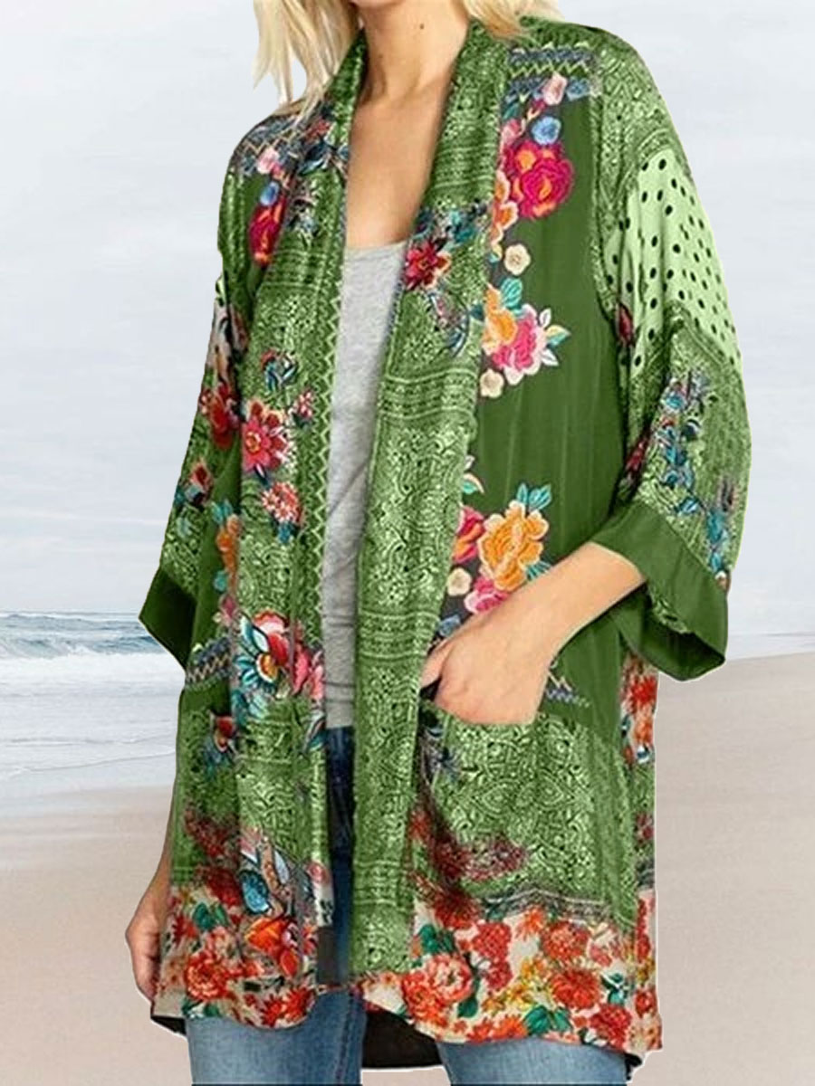 Casual Loose Floral Print Cardigan Long Sleeve Blouse