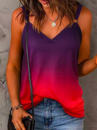 V neck Casual Loose Gradient Sleeveless T shirt