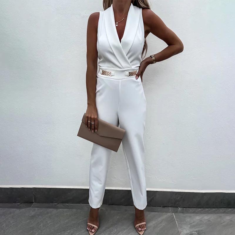 Ladies Elegant Solid Color Slim Fit Backless Sexy Jumpsuit