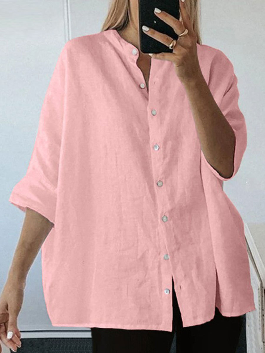 Casual Loose Solid Color Cardigan Short Sleeve Blouse