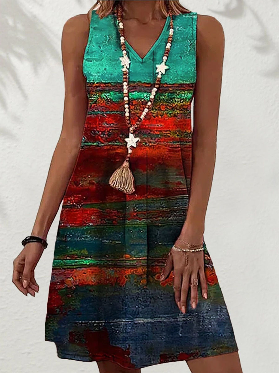 Women's Dresses Casual Printed V Neck Sleeveless Dress