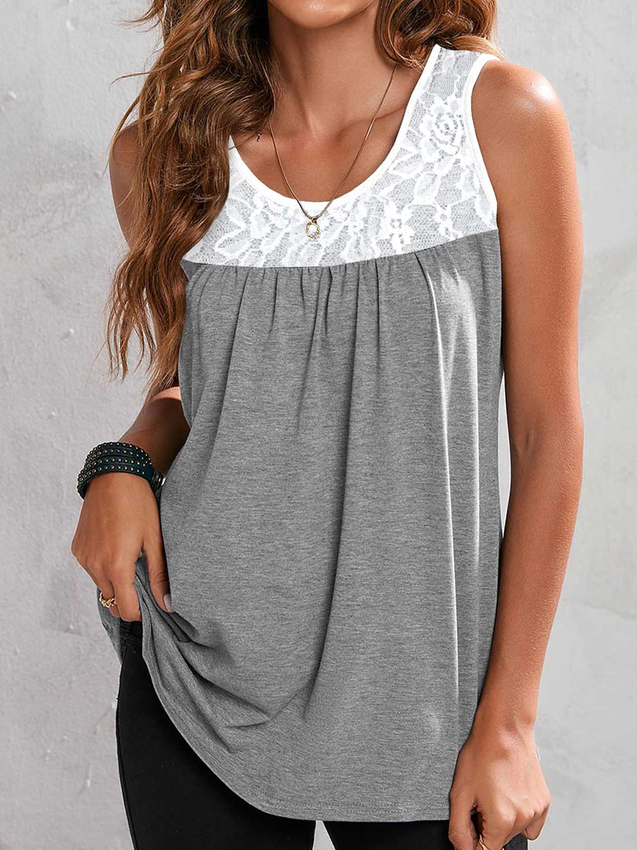 Casual Loose Crew Neck Chic Solid Color Sleeveless Tank Top