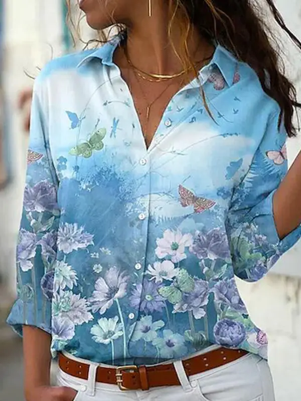 Casual Loose Floral Print Sun Protection Long Sleeve Blouse - Ininrubyclub.com 