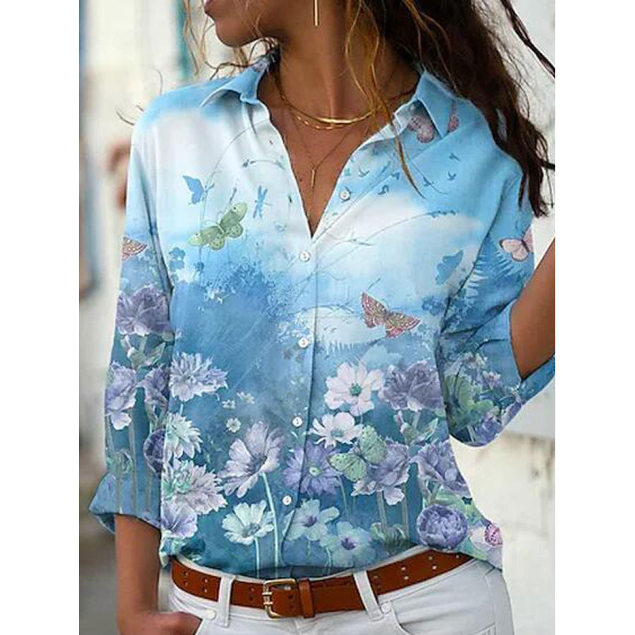 

Blusa Casual Com Estampa Floral Solta Proteção Solar Manga Longa