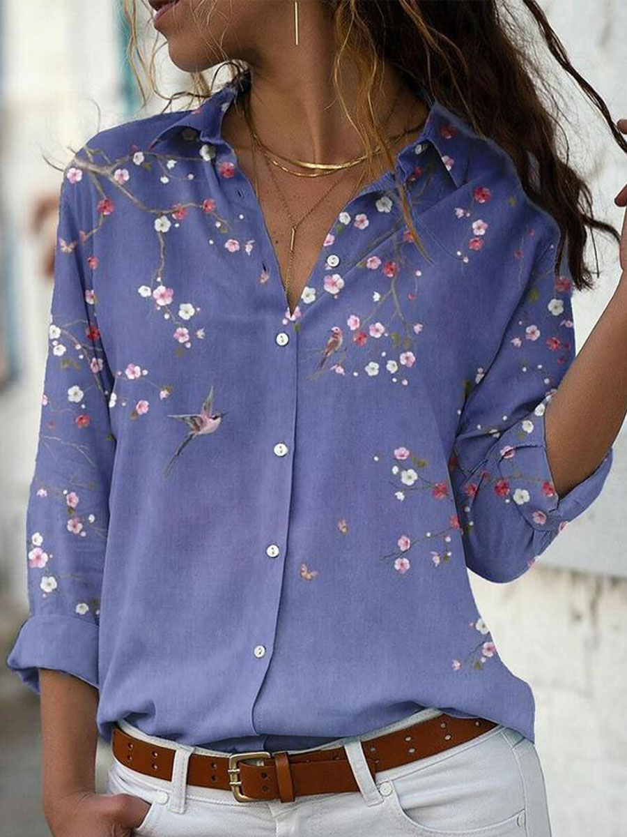 Casual Loose Floral Print Chic Sun Protection Long Sleeve Blouse