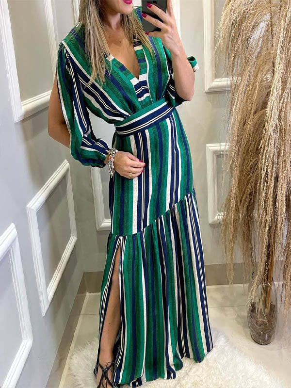 Ladies Elegant Print V Neck Dress