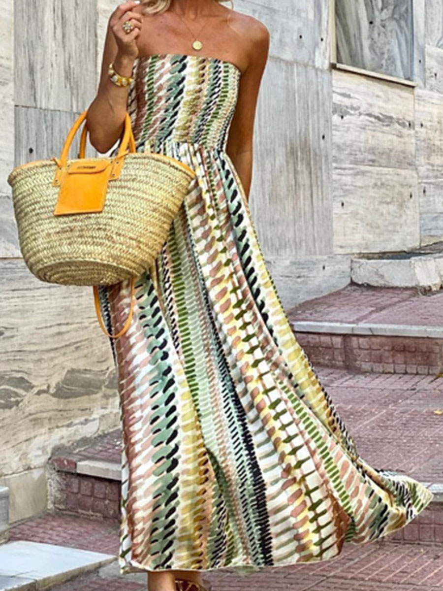 Floral Tribal Elegant Vacation Beach Sleeveless Midi Dresses
