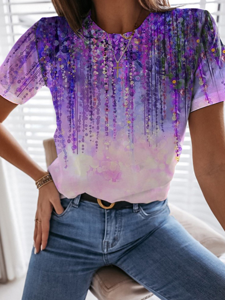 Casual Blazing With Colour Print Short Sleeved T Shirt