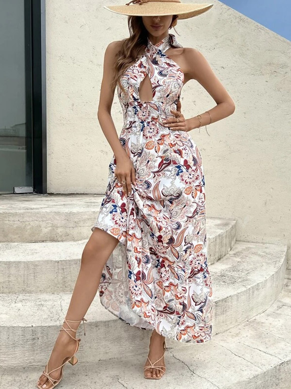 Ladies Elegant Fashion Print Off Shoulder Dress