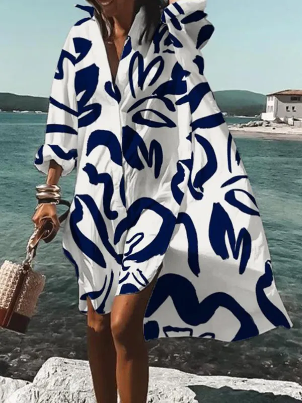 Fashion Print Shirt Resort Dress - Machoup.com 