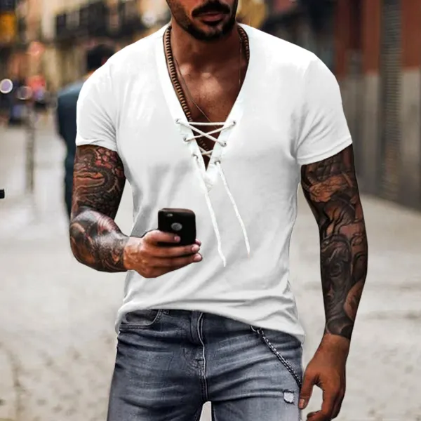Men's Vintage Casual V-Neck Stretch T-Shirt - Fineesa.chimpone.com 
