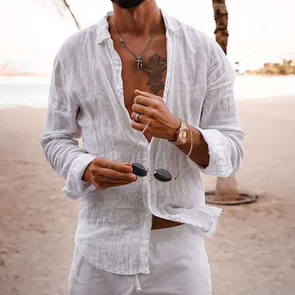 Vacation Regular Fitted Linen Shirt - Menilyshop.com 