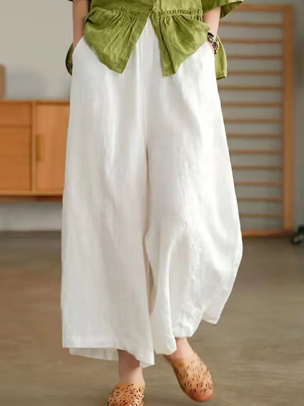 Casual Loose Solid Color Wide Leg Pants - Oasisjoy.com 