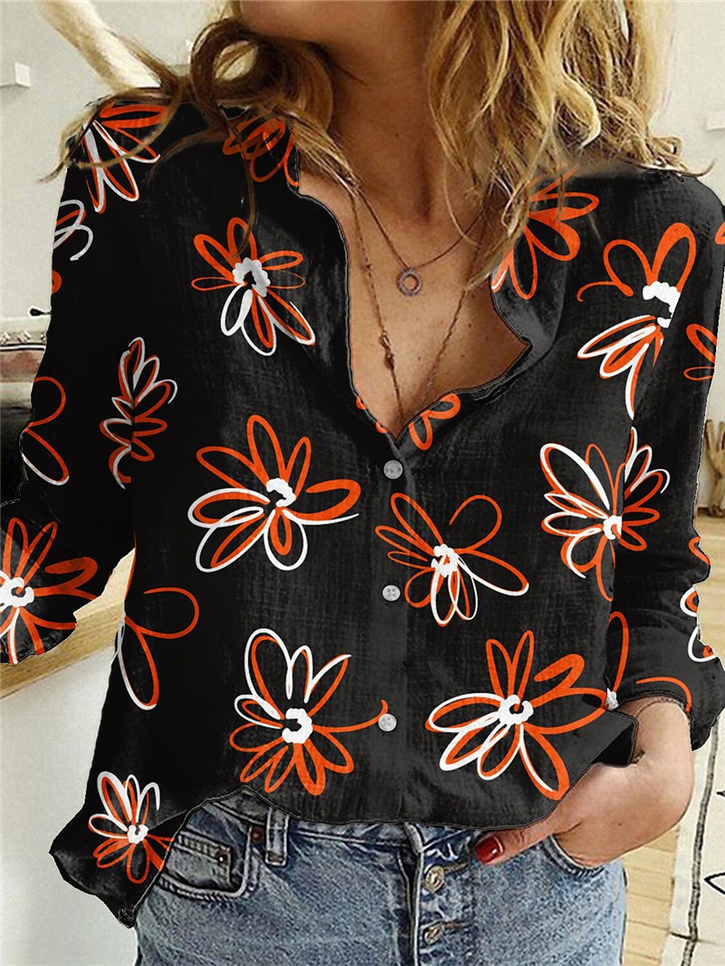 Casual Loose Floral Print Long Sleeve Blouse
