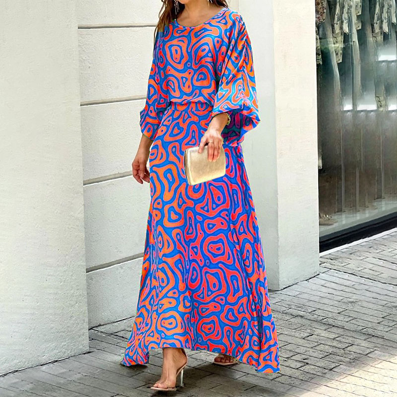 Ladies Casual Printed Long Sleeve Top High Waist Long Skirt Set