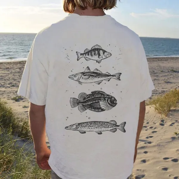 Повседневная футболка с принтом Summer Retro Surf Marine Life - Paleonice.com 