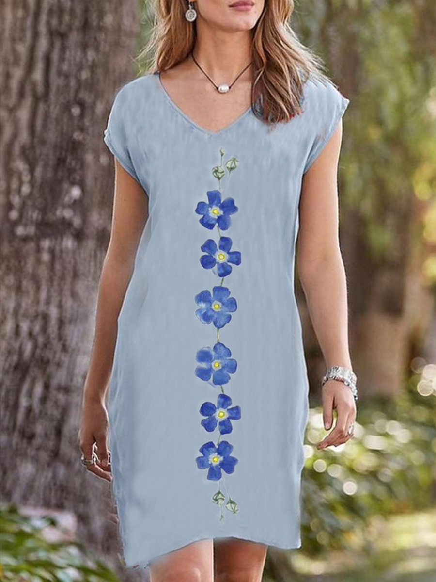 Summer V Neck Sleeveless Flower Print Dress