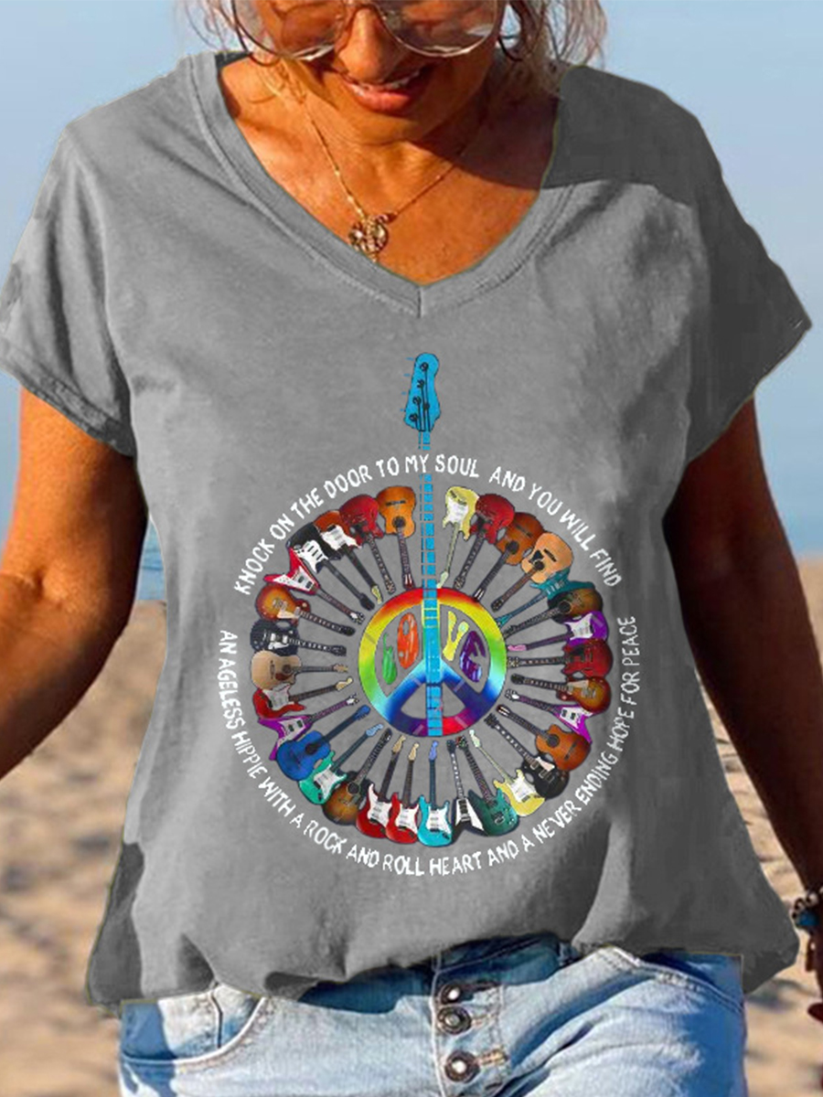 Casual Short Sleeve V  Neck Plus Size Tops T shirts