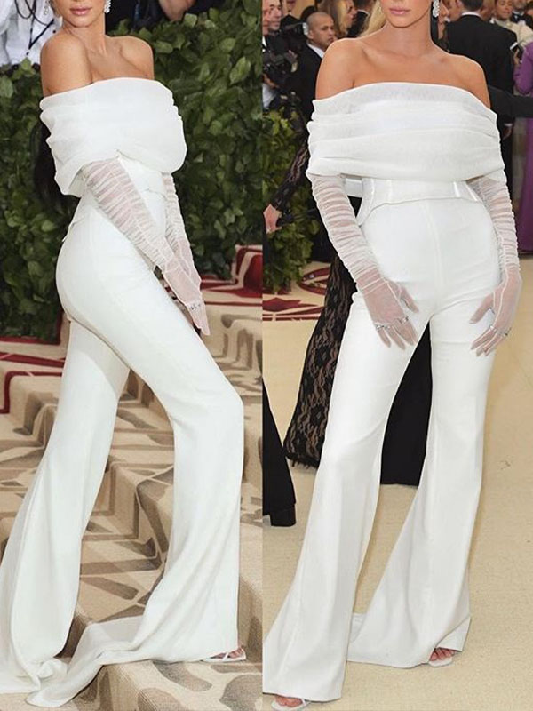 Ladies Elegant Solid Color Off Shoulder Jumpsuit