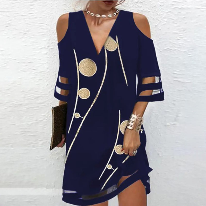 Ladies Elegant V Neck Print Dress