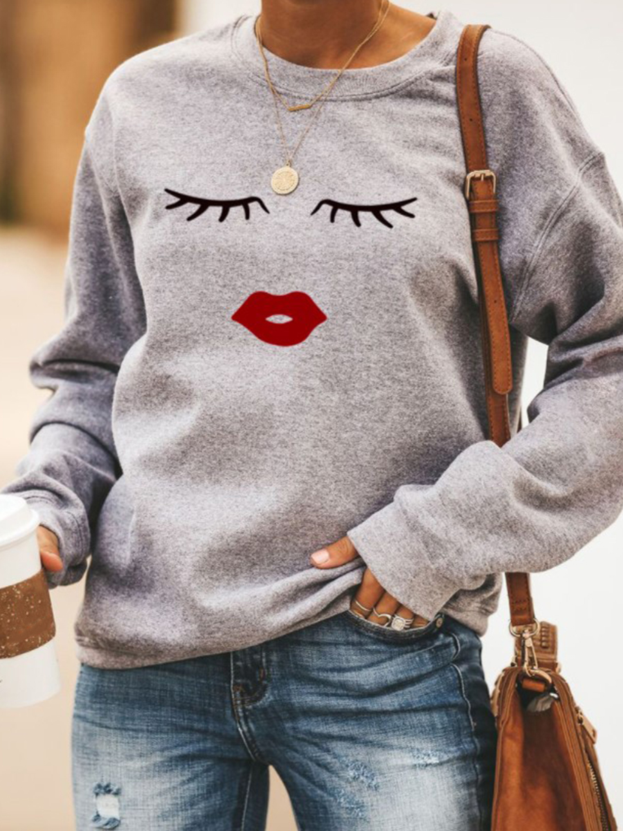 Casual Eyelash Print Crew Neck Sweatshirt