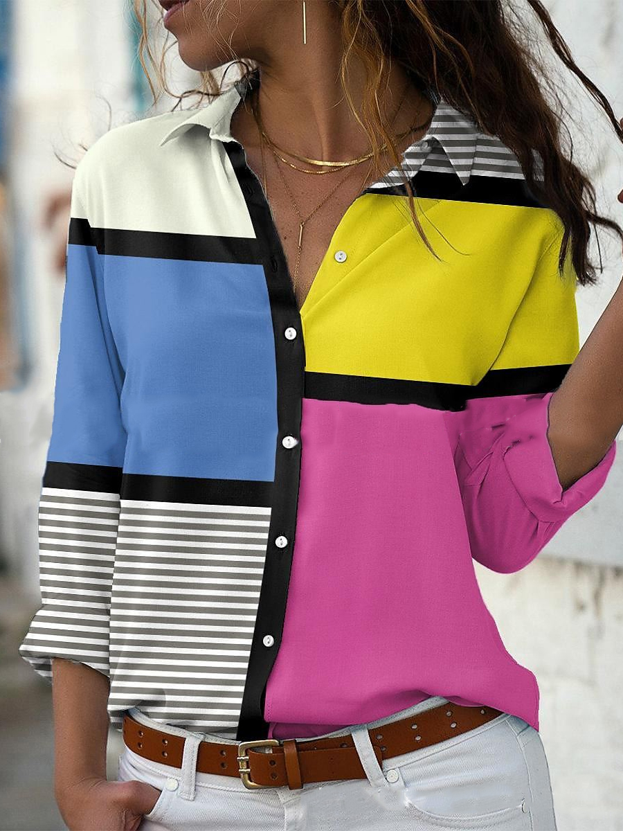 Fashion Print Lapel Long Sleeve Shirt
