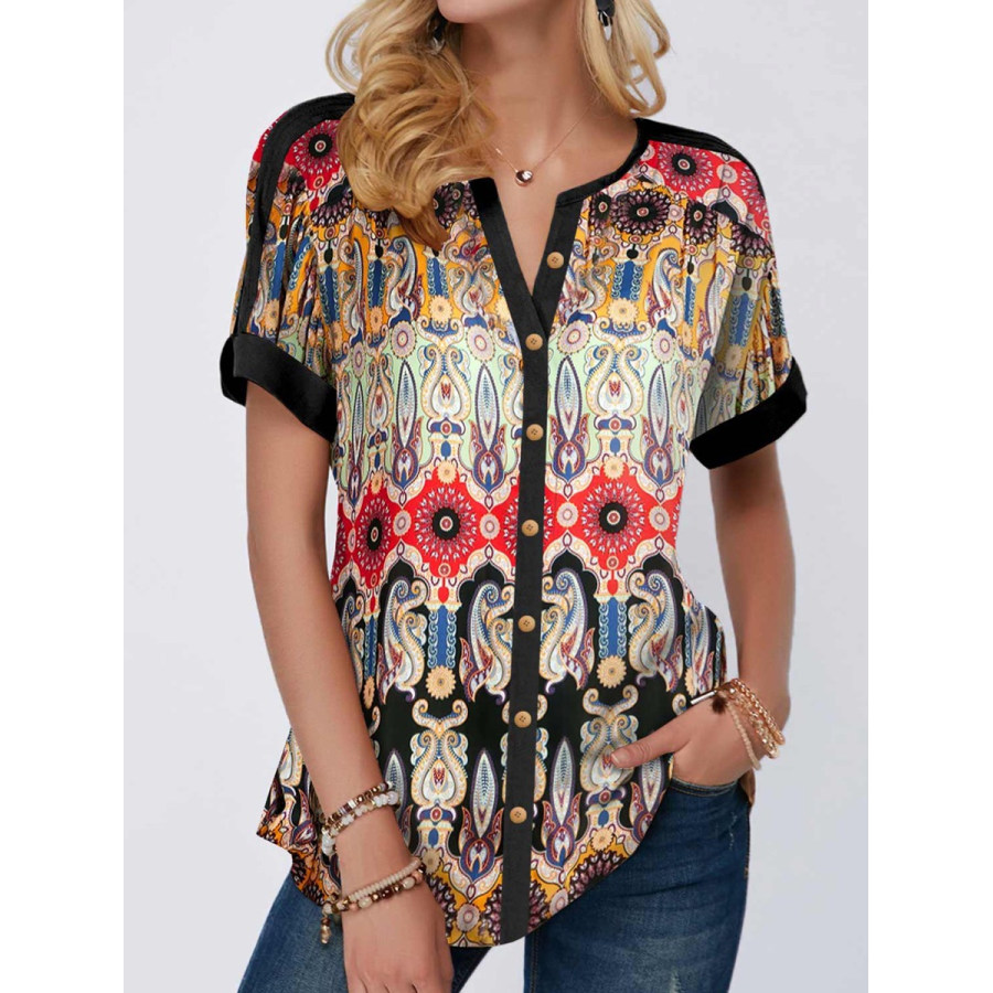 

Casual Vintage Print Crew Neck Short Sleeve Shirt