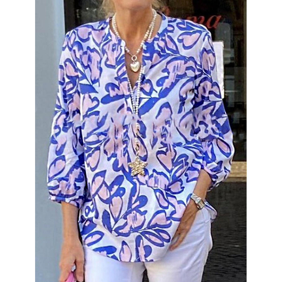 

Loose Casual Floral Print V-Neck Long Sleeve Blouse