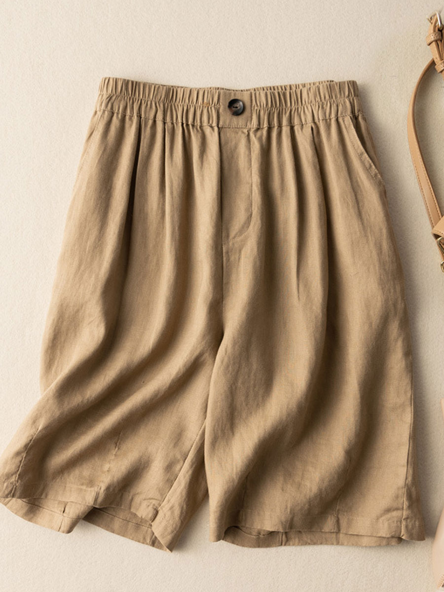 Casual Loose Solid Color Elastic Waist Shorts