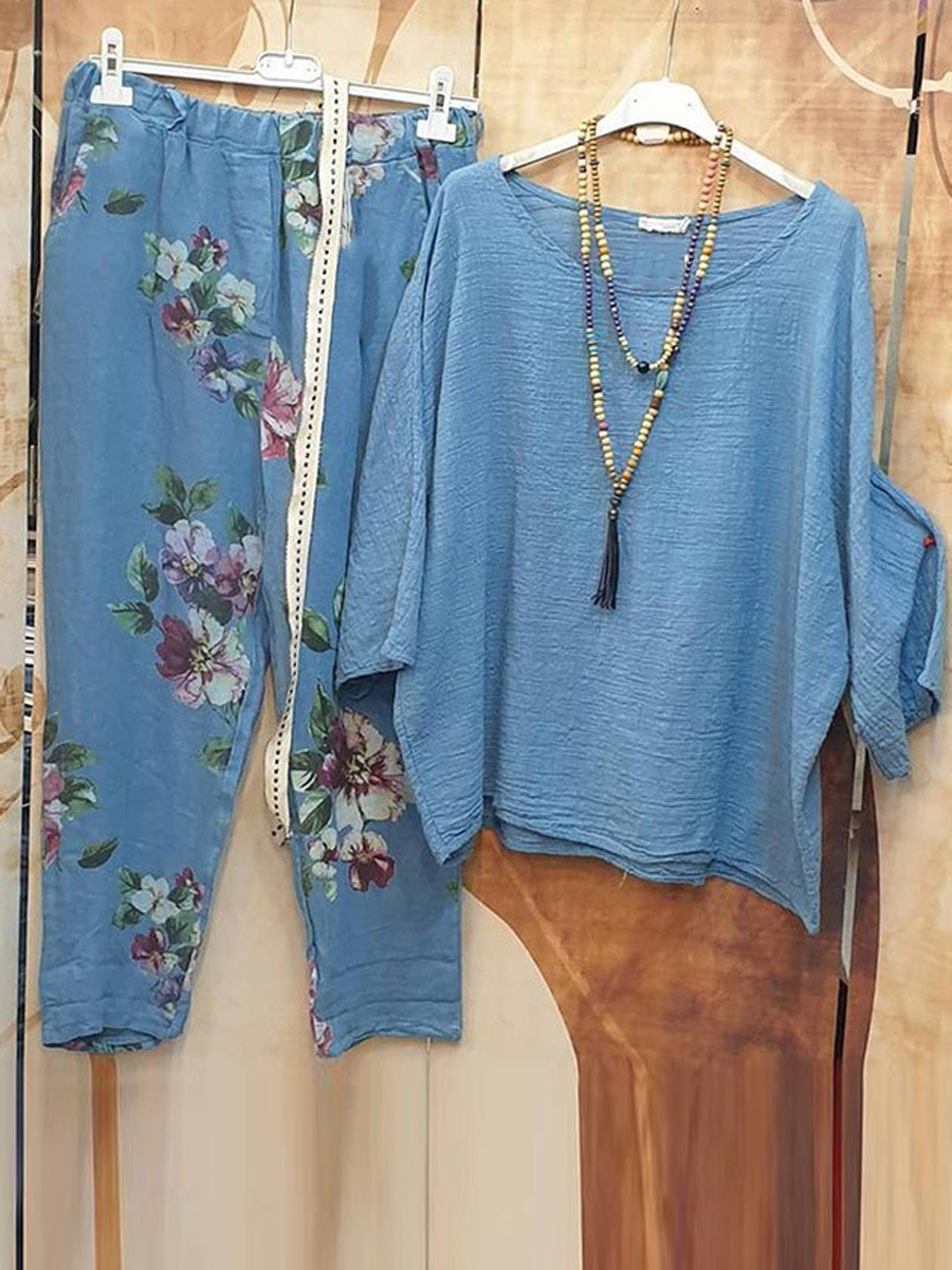 Casual Fashion Print Crew Neck Suit