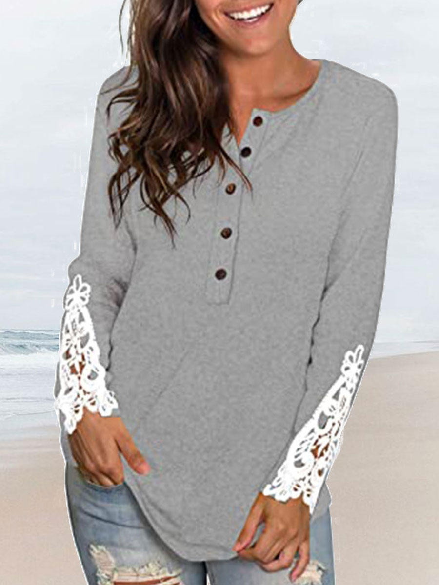 Round Neck Cutout Casual Loose Solid Color Long Sleeve T shirt