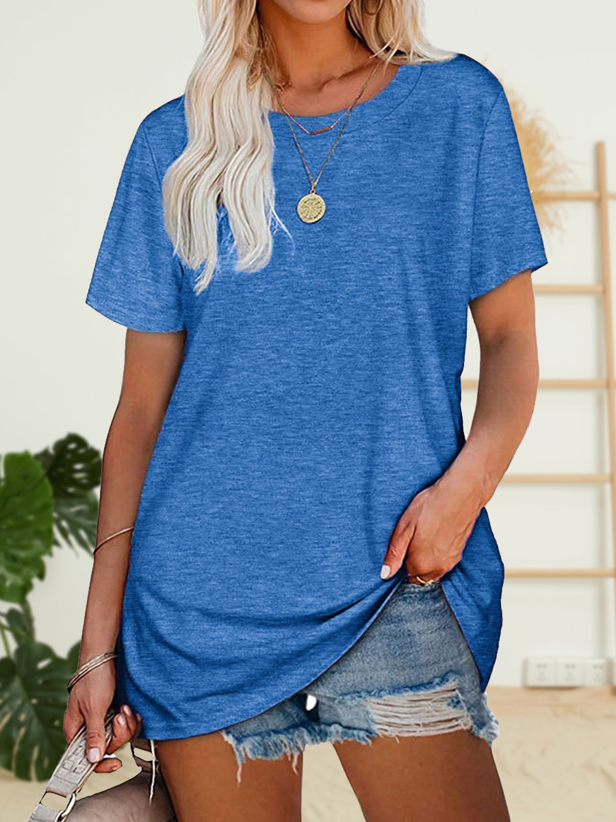 Solid Color Casual Loose Round Neck Short Sleeve T Shirt