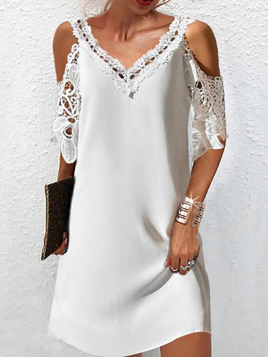 Casual Fashion Floral Print V Neck Off Shoulder Short Sleeve Short Dress