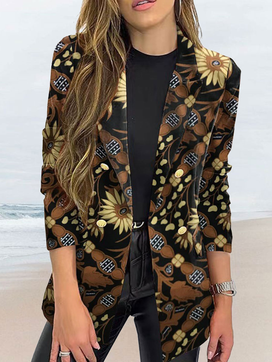Casual Loose Floral Print Long Sleeve Blazer