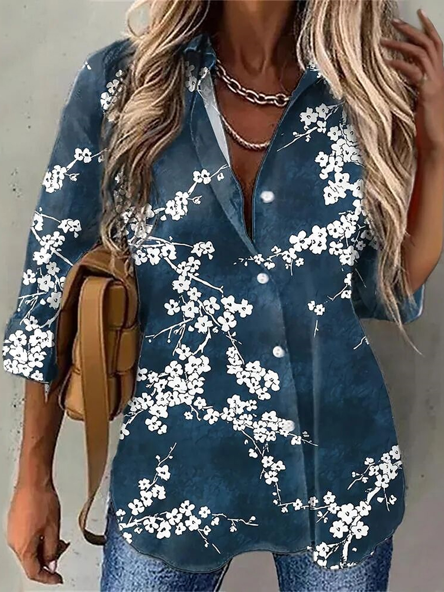 Casual Fashion Printed Lapel Long Sleeve Shirt
