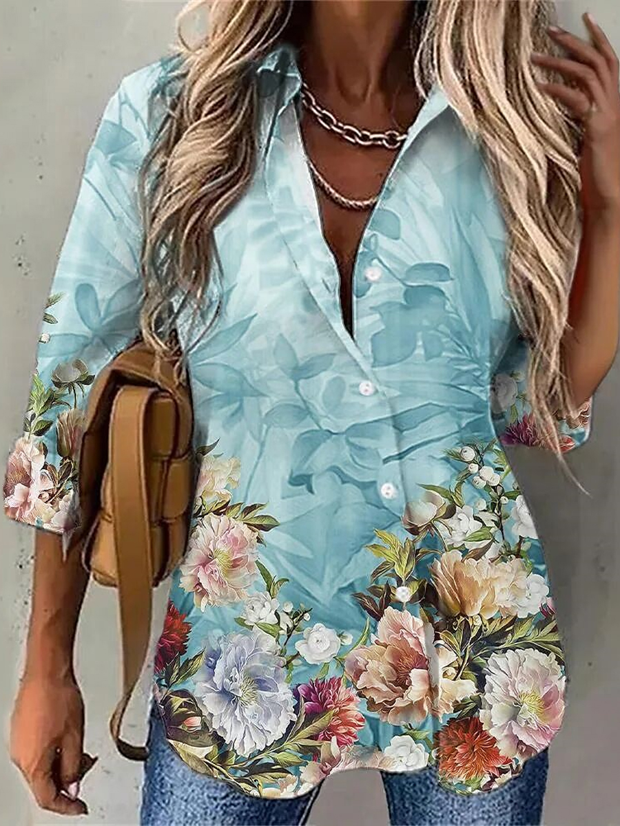 Casual Fashion Printed Lapel Long Sleeve Shirt