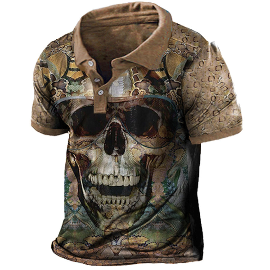 

Men's Outdoor Tactical Casual Commuter Stretch Skull Print Polo Shirt
