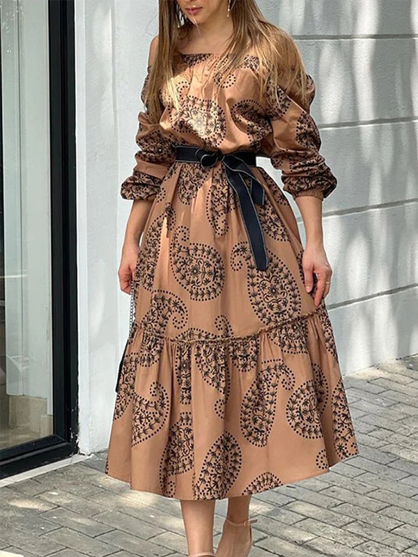 Ladies Elegant Fashion Print Off Shoulder Dress