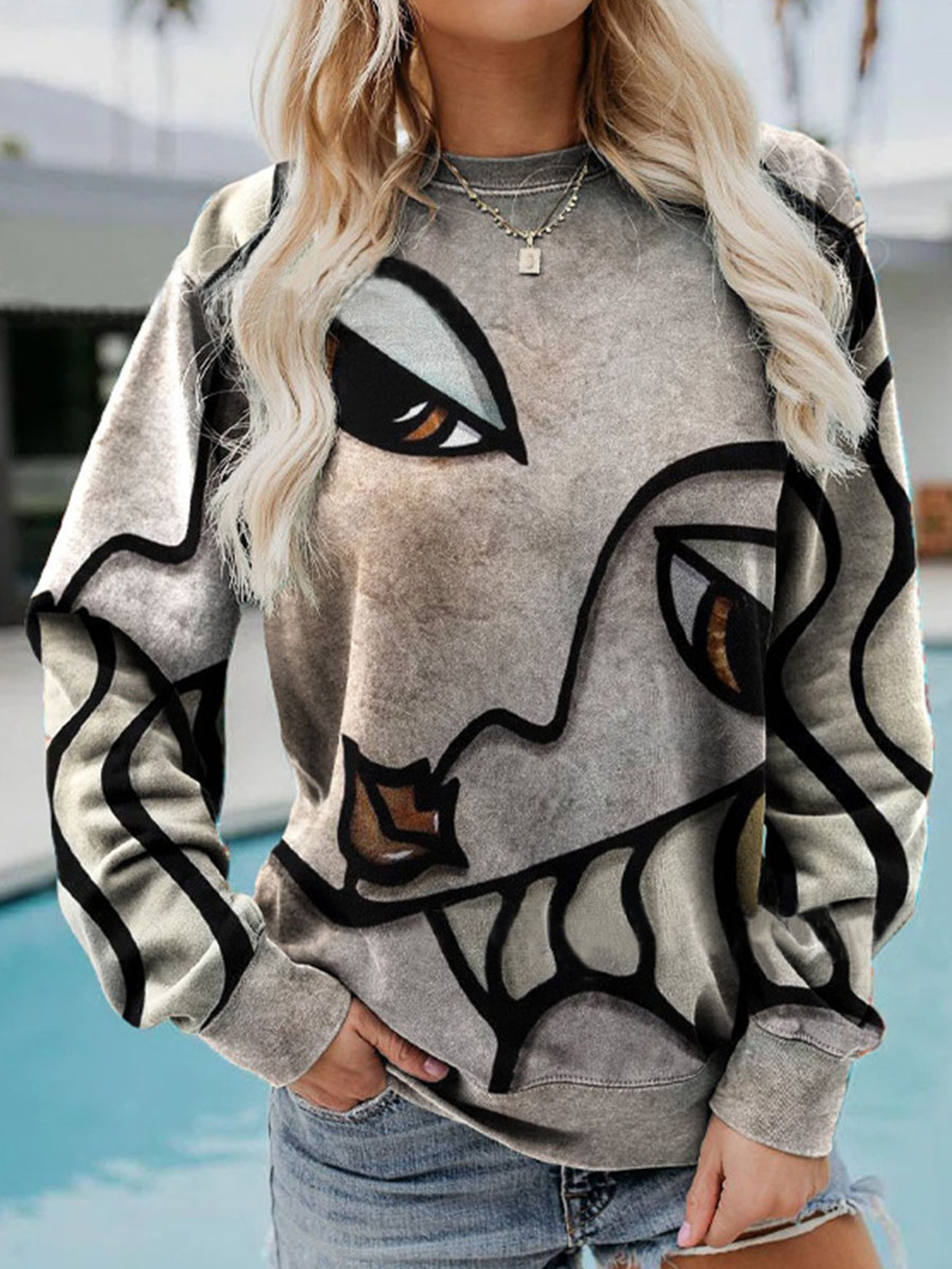 Casual Plain Crew Neck Long Sleeve Loose Sweatshirts