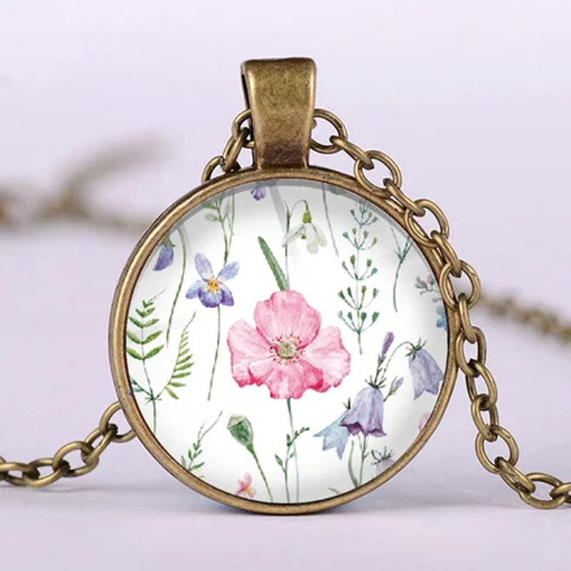 Casual Floral Time Gemstone Necklace Sweater Chain
