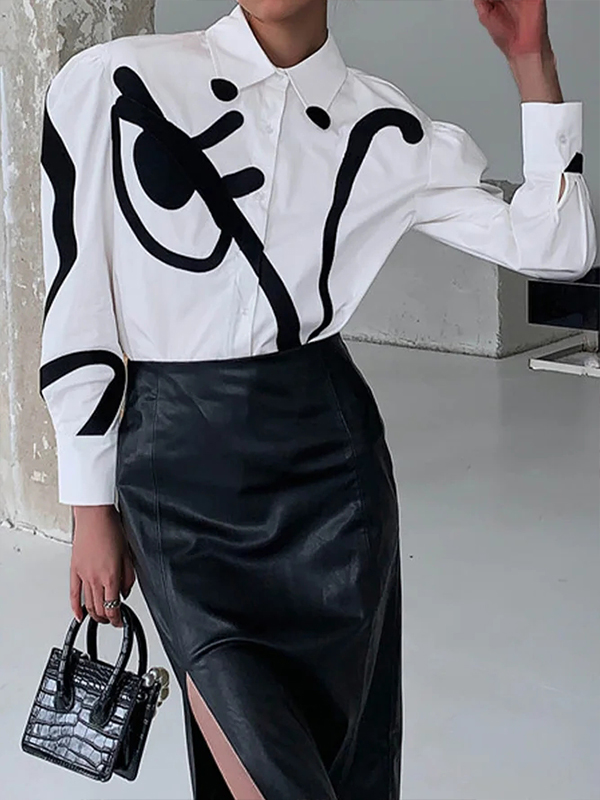 Ladies Elegant Fashion Printed Long Sleeve Shirt