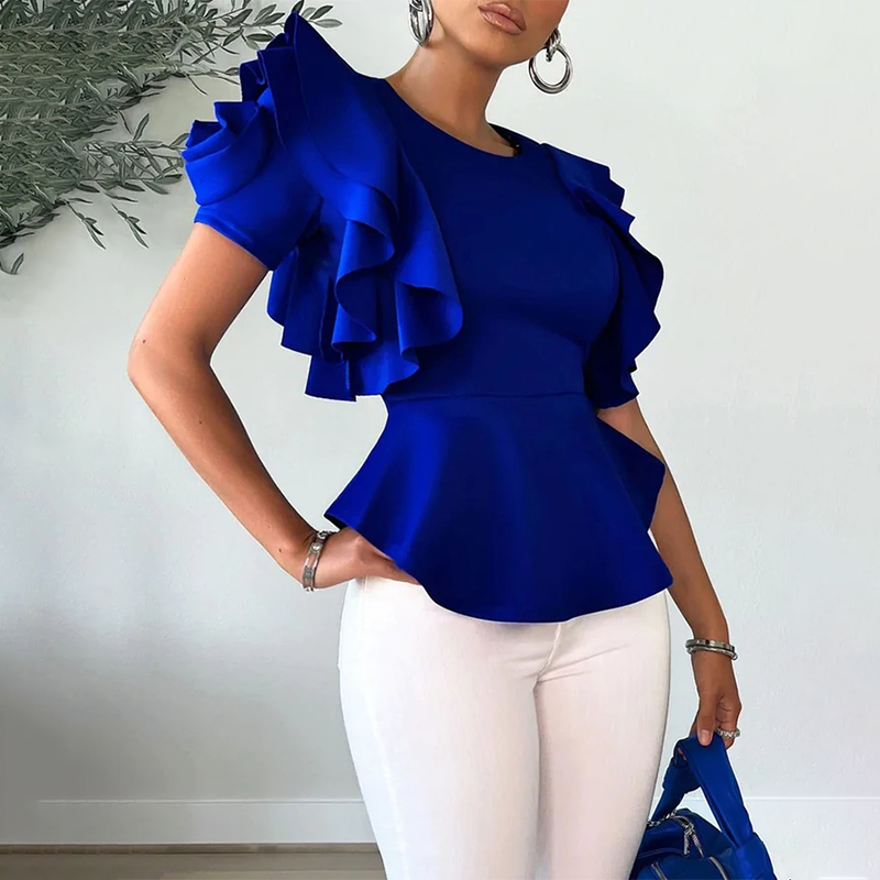 Ladies Elegant Ruffle Hem Short Sleeve Top