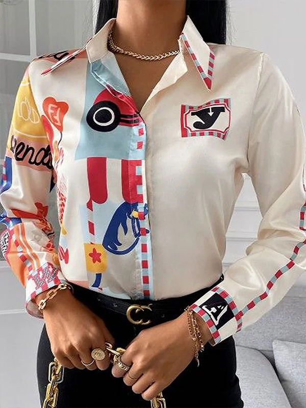 Ladies Elegant Fashion Printed Long Sleeve Shirt