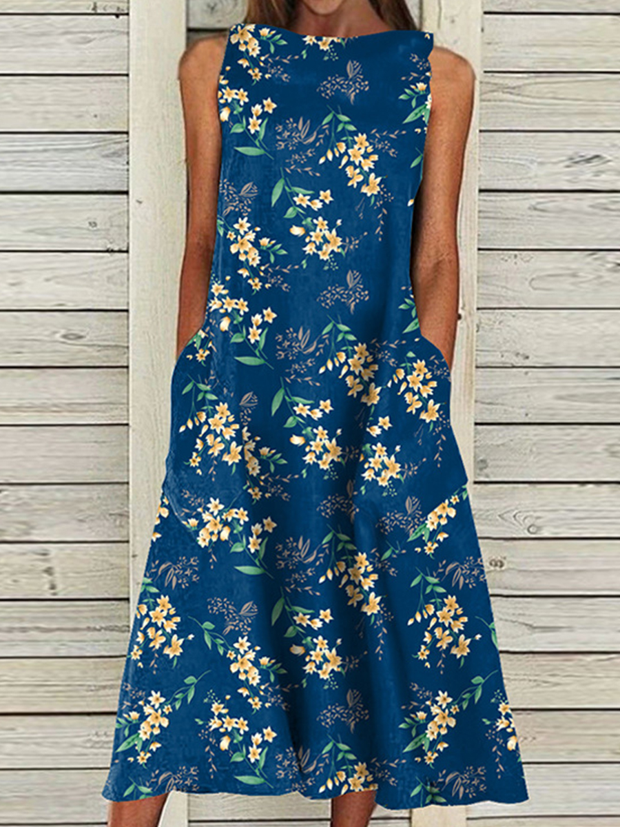 Summer Floral Print Sleeveless Dress