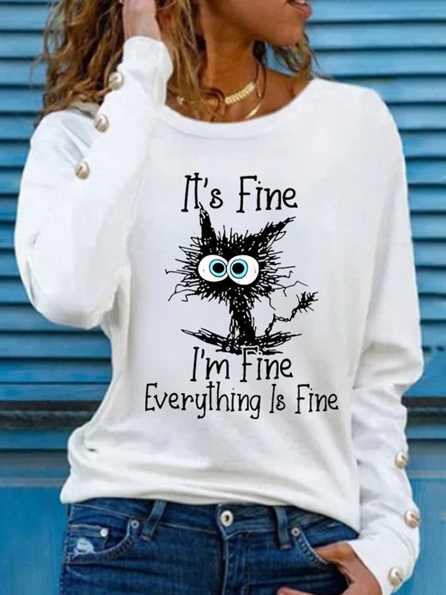 Letter Print Crew Neck Casual Long Sleeve T Shirt